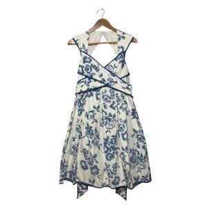 Jessica Simpson Retro Blue White Floral Tie Back Dress‎ Size 4